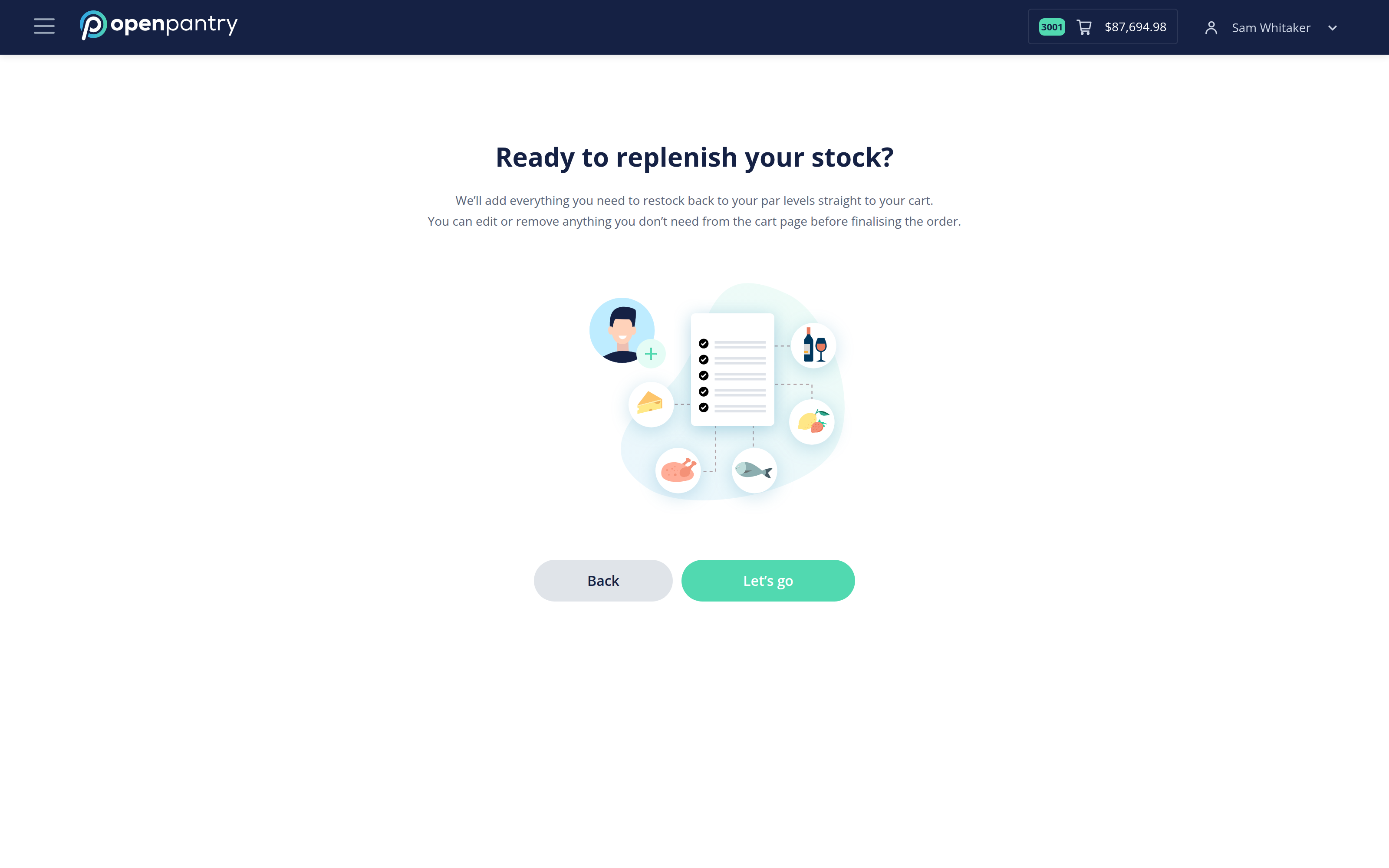 The Automated Ordering start screen: Ready to replenish your stock?