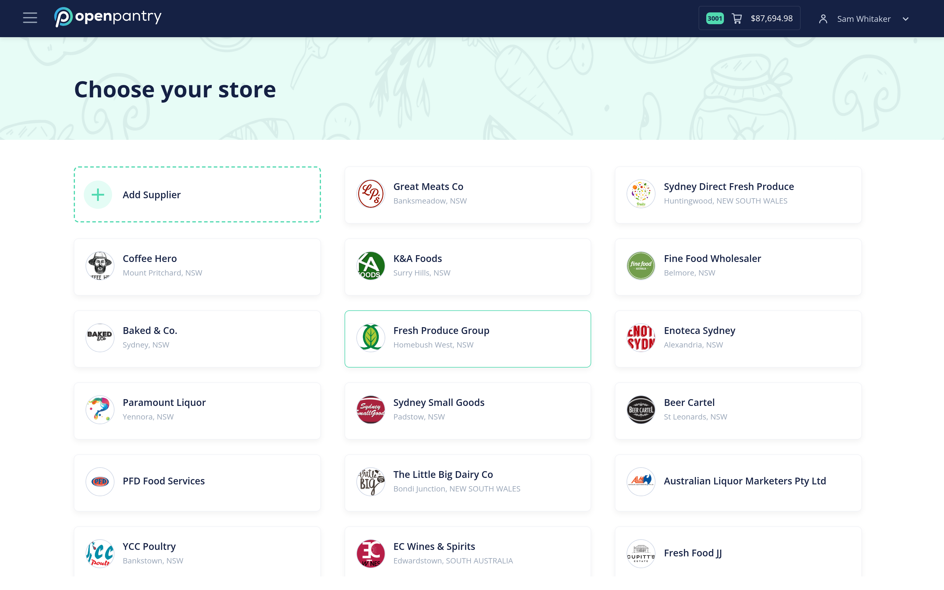Choosing a store from the Browse by Supplier screen