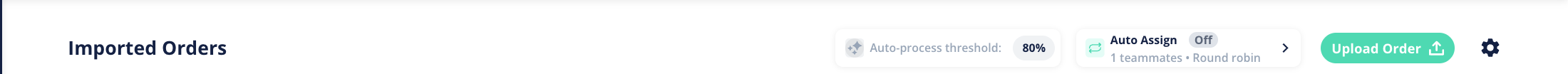 The Auto-process threshold control and the Auto Assign toggle on the Imported Orders page